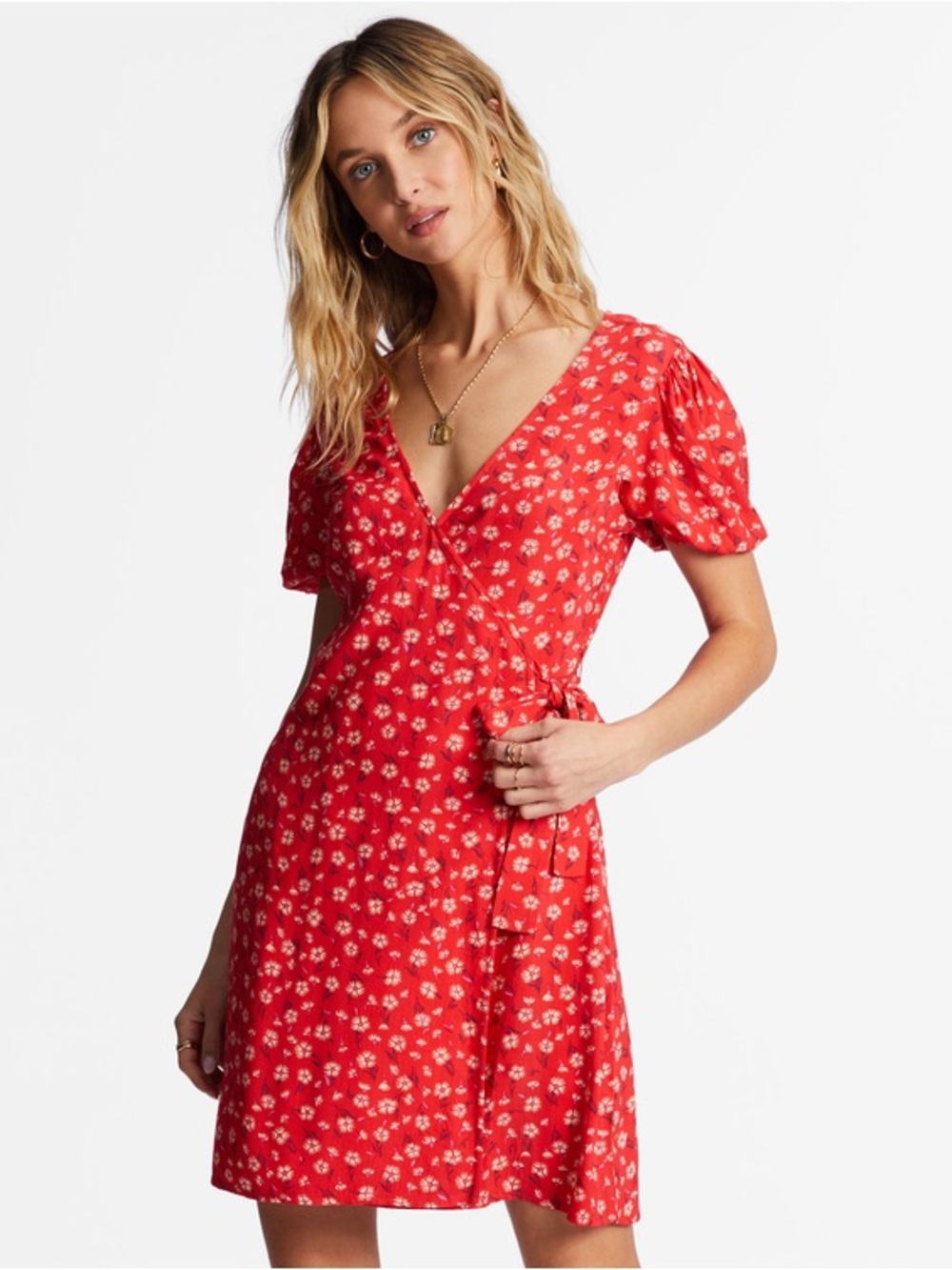 Billabong Hot Tropics Women Red Mini Wrap Dress